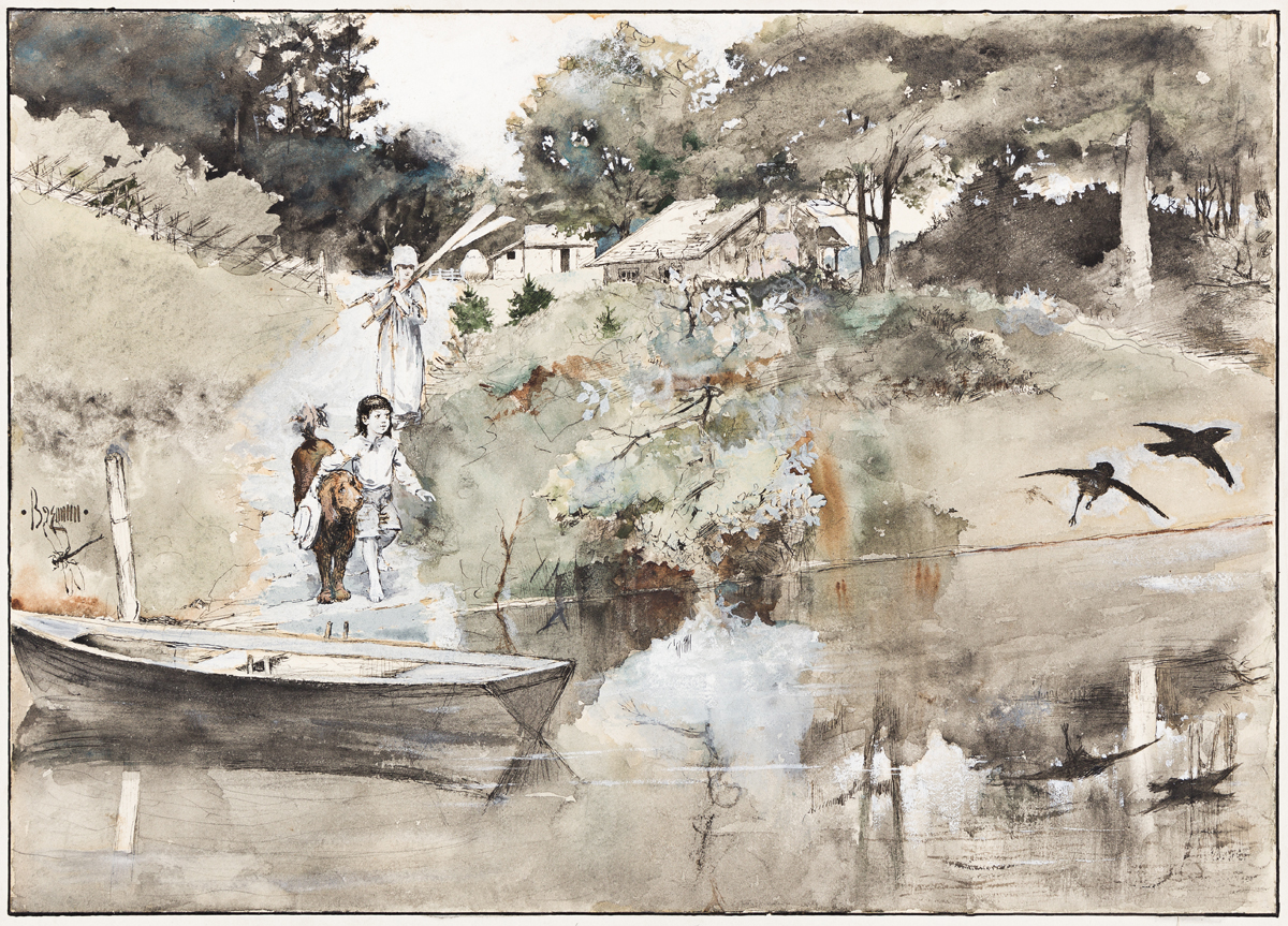 GEORGE BREHM (1878-1966) Children at the Pond. [CHILDRENS / CENTURY MAGAZINE]